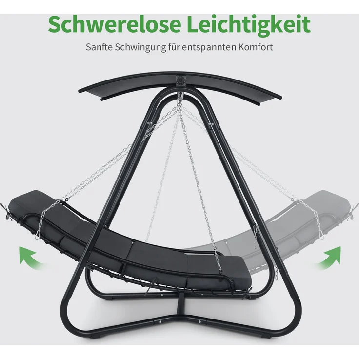 M MCombo Hollywoodschaukel mit Liegefunktion, Schaukelliege Outdoor, Gartenliege Wetterfest, Gartenschaukel mit Sonnendach & Extradickem Sitzkissen, Sonnenliege 167x155x173 cm, 8012 (grau) – Bild 3