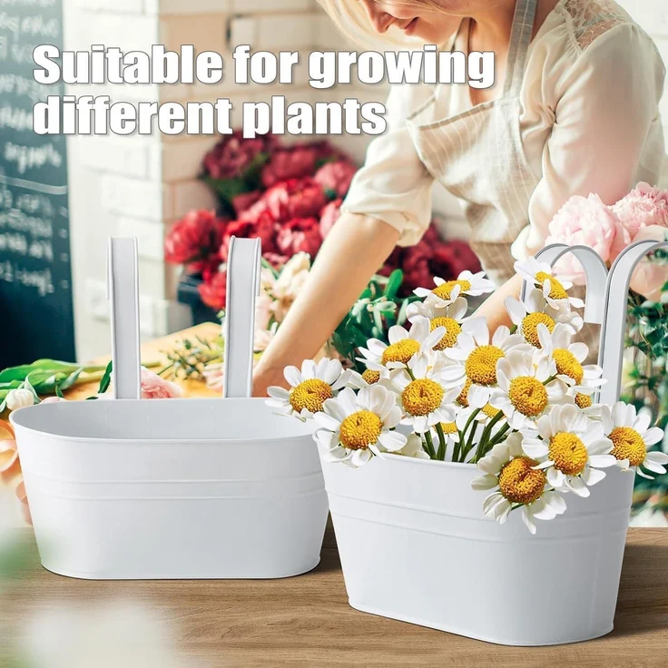 Metall Blumentopf 4er Set 27,5cm Hängender Eimer Weiß für Balkon Garten – Bild 6