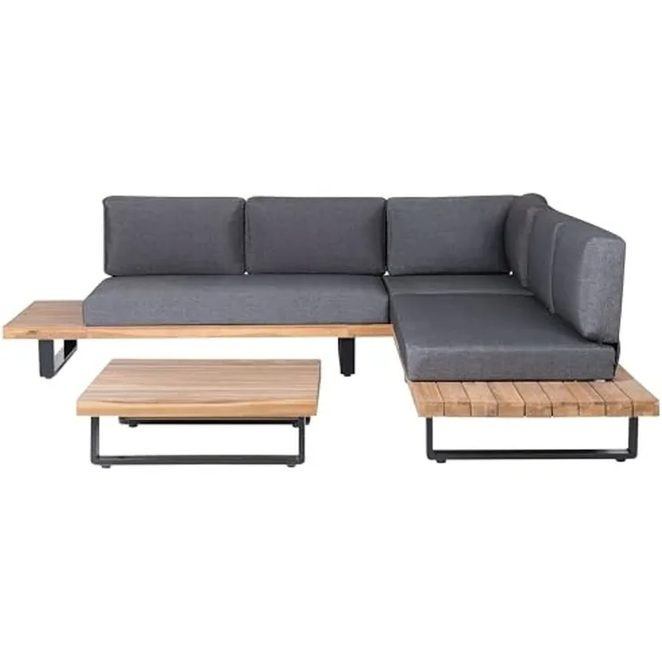 Beliani 'MYKONOS' Ecksofa Lounge Set, Akazienholz dunkelgrau