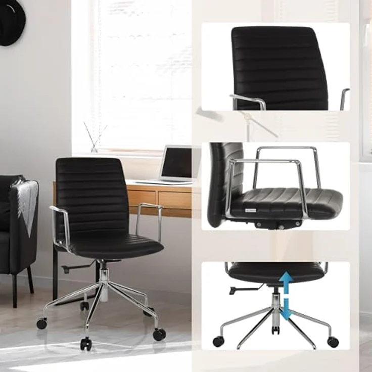 MID.YOU Drehstuhl, Schwarz, Drehstuhl aus Lederlook mit Armlehnen, 58x93 - 101x59 cm – Bild 5