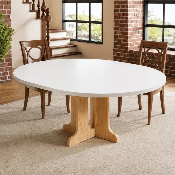 PEALOV Esstisch oval‑rund mit interner Erweiterungsplatte 90‑120 cm (1-St), Ausziehbarer Küchentisch für 4‑6 Personen – Bild 1