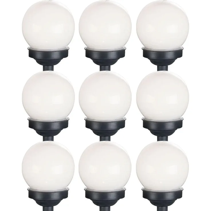 9er Set LED Solarkugel weiß, Erdspieß, DxH 10x38 cm