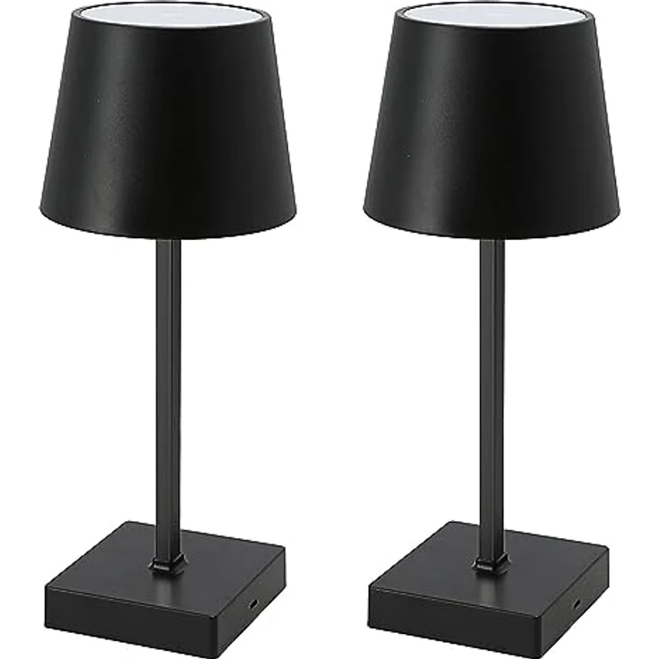 HAC24 Tischleuchte 2er Set, mit Touchfunktion, warmweiß, USB aufladbar, dimmbar, schwarz – Bild 1