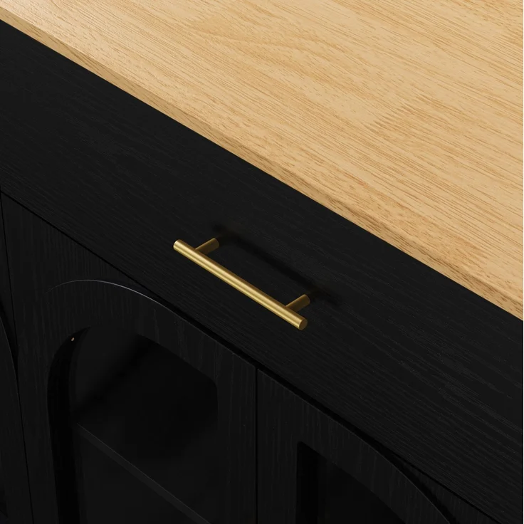 Küchensideboard 147 x 40 x 86 cm mit LED-Beleuchtung, 2 Schubladen und 4 Türen – Schwarz und Natur – Bild 9