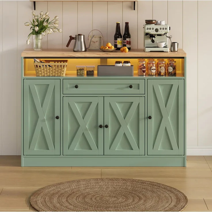 Sideboard 140 x 35 x 95 cm aus MDF mit Schublade, Türablagen und RGB-LED-Beleuchtung