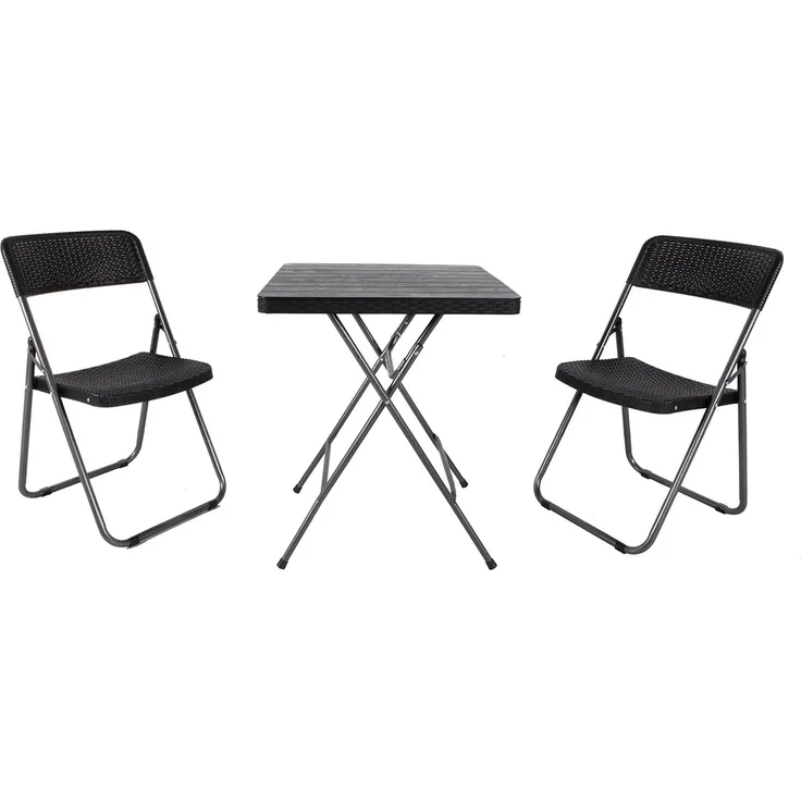 Bistroset Sitzgruppe Gartenmöbel 3-teilig schwarz Rattan-Holz Optik
