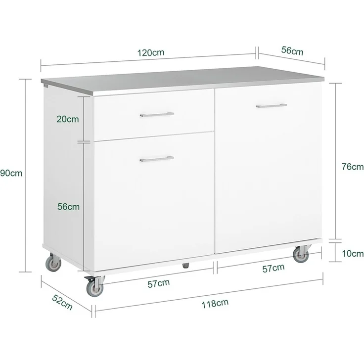SoBuy FKW117-W Kücheninsel, MDF, Lackiert, Weiß, 120 x 90 x 56 cm – Bild 3