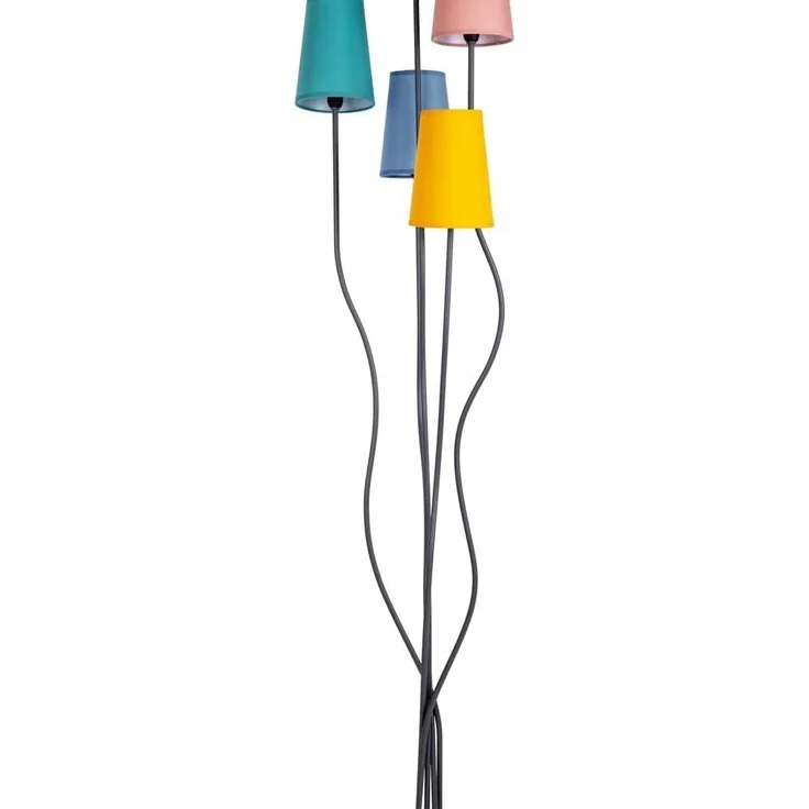 näve Stehlampe Colora, ohne Leuchtmittel, 5flg, E14. Textilschirme je 1x gelb, rose, blau, türkis, oliv – Bild 5