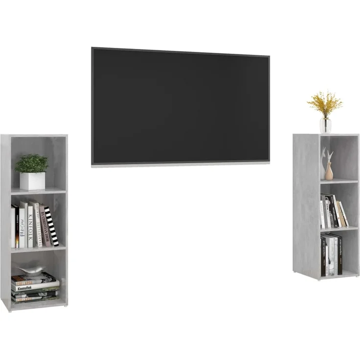 2 pcs TV-Schrank, Lowboard Betongrau 107x35x37 cm Holzwerkstoff – Bild 3