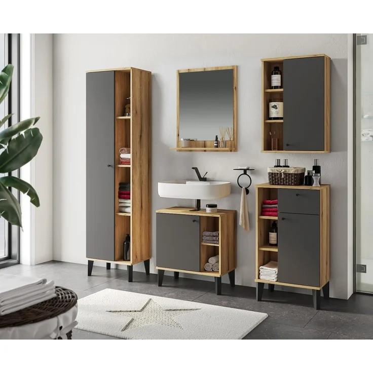 Badezimmer Spiegel Torsby in Eiche mit Ablage 60 x 75 cm – Bild 6