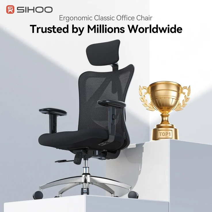 Sihoo Ergonomischer Stuhl M18, 130 x 74 cm, in Schwarz – Bild 18