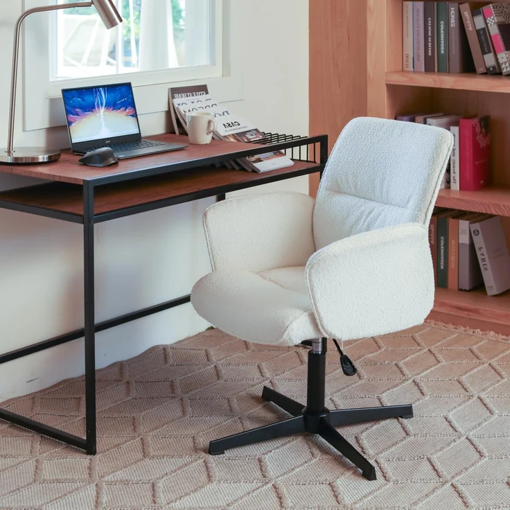 MEUBLE COSY Bürostuhl Ergonomisch Schreibtischstuhl mit höhenverstellbar Armlehnen 360° Drehbar Schminkstuhl Sessel für Büro Wohnzimmer Schlafzimmer Vanity, Bouclé Frottier, Weiß – Bild 7