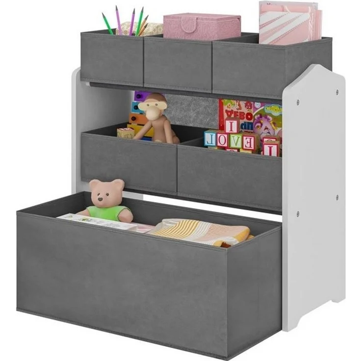 EUGAD Kinderregal, 1-tlg, Aufbewahrungsboxen aus MDF Vliesstoff, Weiß+Grau – Bild 4