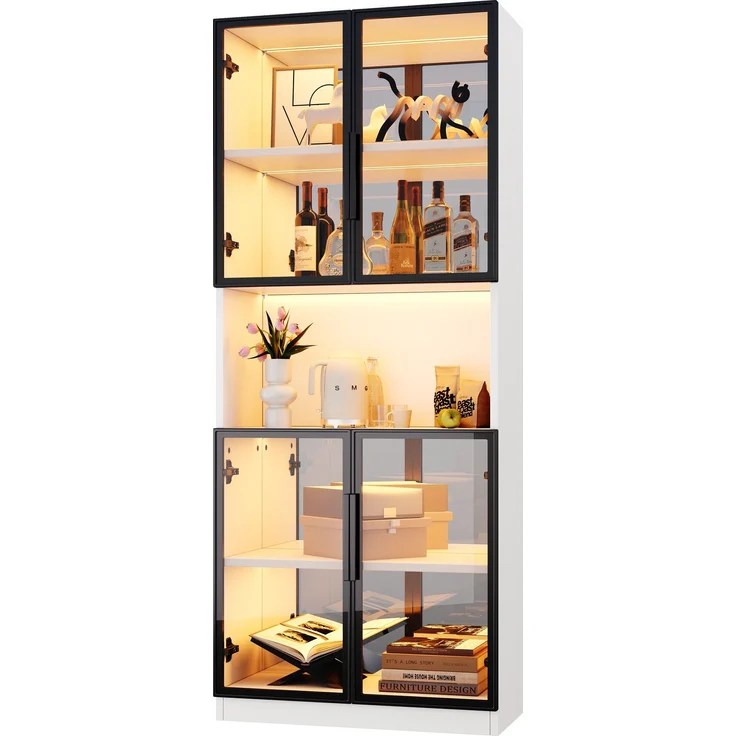 Vitrine 70x30x170 cm in Weiß mit grauen ESG-Glastüren, LED und Spiegelrückwand – Bild 4
