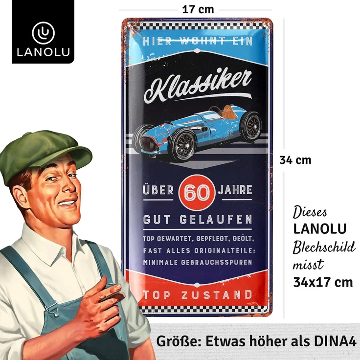 LANOLU Blechschild Klassiker 60 Jahre - 17x34cm – Metall – Mehrfarbig – 17115 – Bild 4