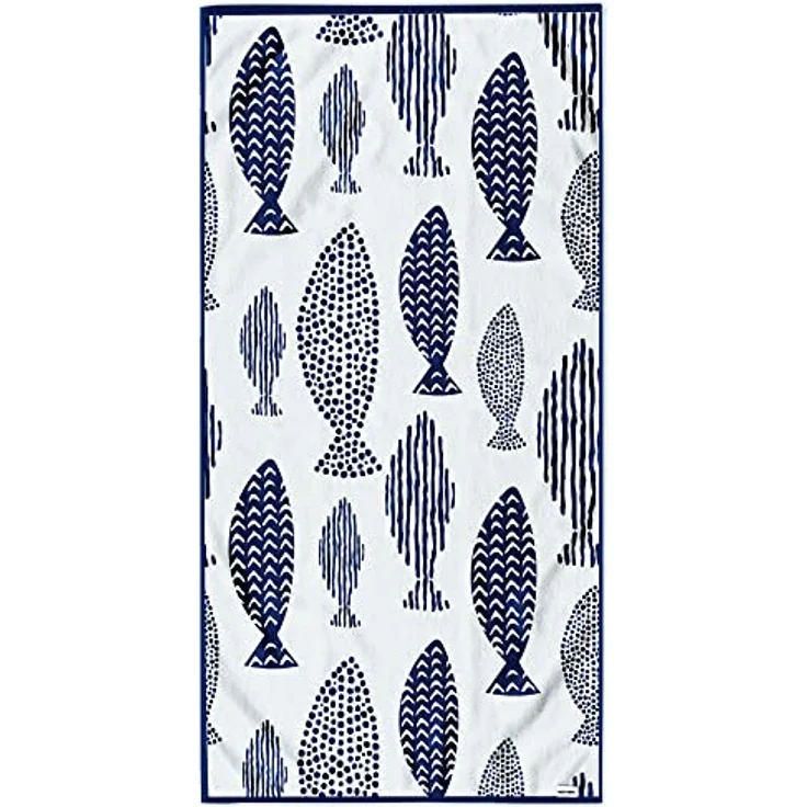 DecoKing Strandtuch groß 90x180 cm Baumwolle Frottee Velours Badetuch blau weiß Fish – Bild 3