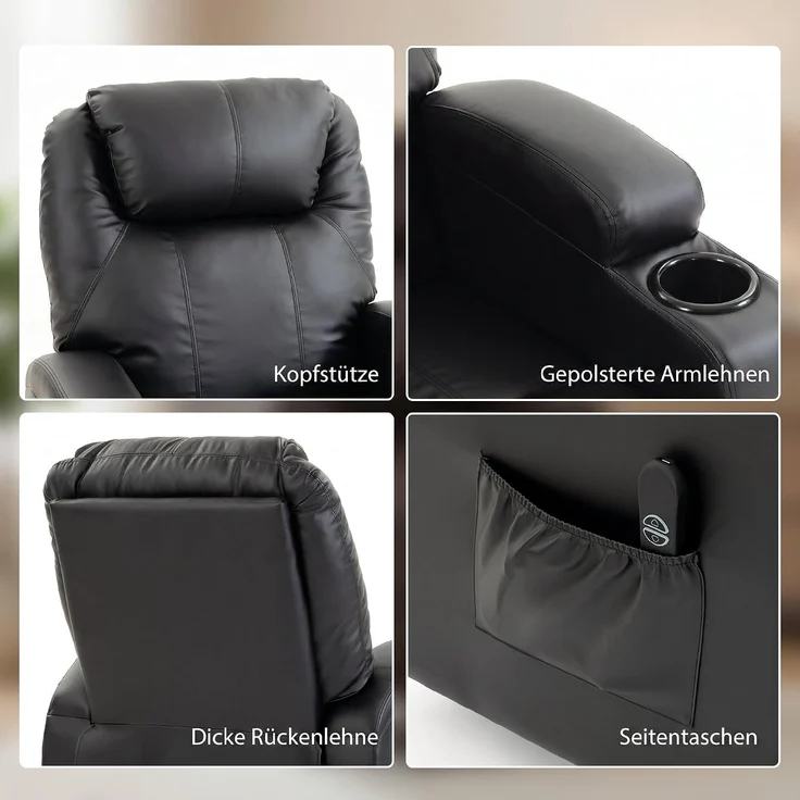 HOMCOM Relaxsessel, Kunstleder, Metall, Schwarz, 95L x 83B x 107H cm – Bild 6