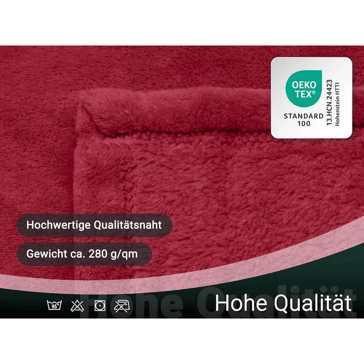 ZOLLNER Kuscheldecke, 220x240 cm, rot (weinrot) – Bild 5
