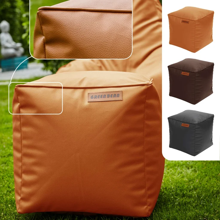 Green Bean® Sitzhocker aus Kunstleder - Pouf mit EPS Perlen Füllung - 40 x 40 cm - perfekte Ergänzung zum Sitzsack - Cognac – Bild 2