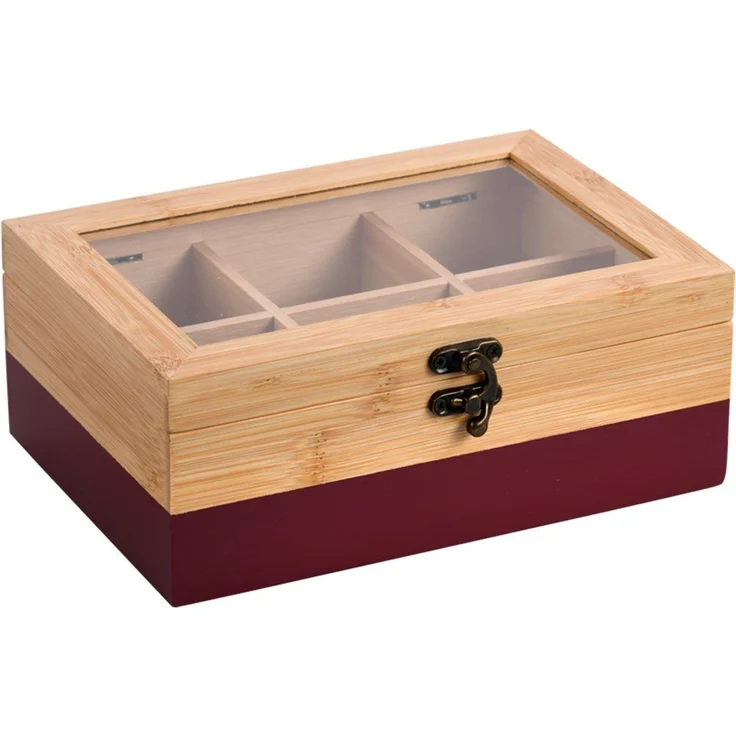 KESPER® Teebox Aufbewahrungsbox mit 6 Fächern, aus Bambus, FSC, Bambus, (1-tlg), mit Kunststoff-Sichtfenster und Metallverschluss – Bild 1