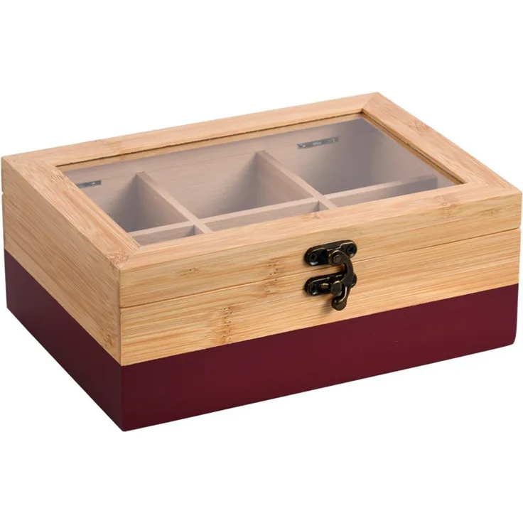 KESPER® Teebox Aufbewahrungsbox mit 6 Fächern, aus Bambus, FSC, Bambus, (1-tlg), mit Kunststoff-Sichtfenster und Metallverschluss