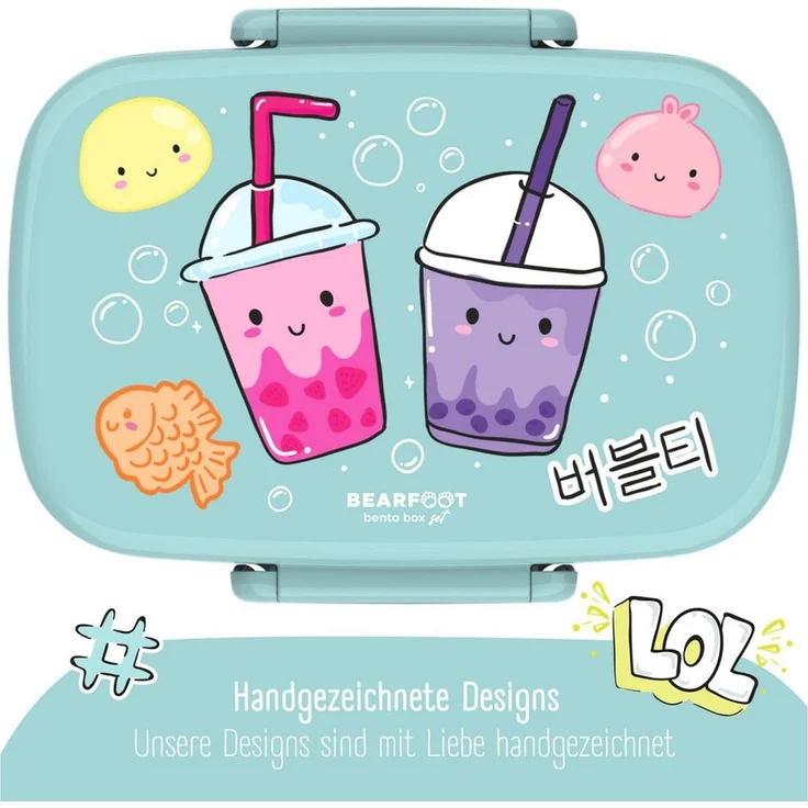BEARFOOT Lunchbox Brotdose Kinder mit Fächern, auslaufsicher - BubbleTea, mint, Kindergarten und Schule - Mädchen und Jungen, Vesperbox, Snackbox – Bild 3
