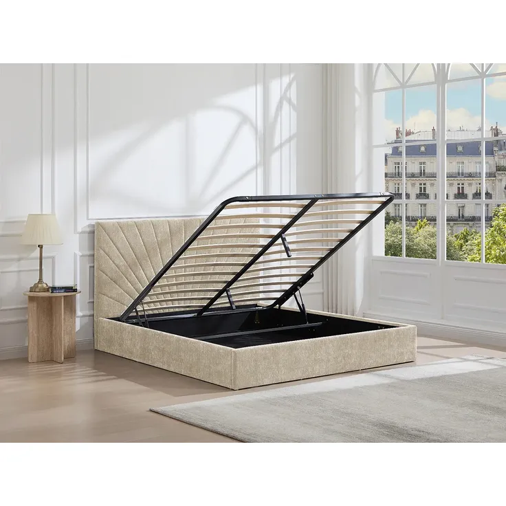 Vente-unique - RIBIOLA Bett Stoff Beige - B 213 cm x H 110 cm x L 188 cm – Bild 2