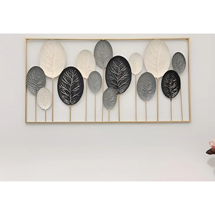 3D Wandbild "Blätter" aus Metall in schwarz / weiß, 136x70 cm, Wanddeko, Wandschmuck – Bild 2