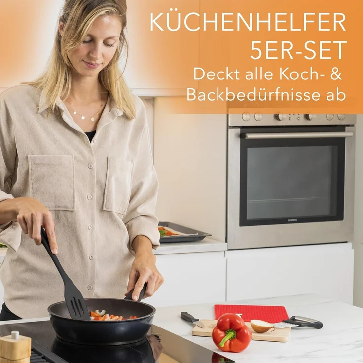 AVANA Kochbesteck-Set Silikon Küchenhelfer Hitzebeständig Kochgeschirr Küchenutensilien (5 Stück), Schneebesen, Spachtel, Backpinsel, Pfannenwender – Bild 2
