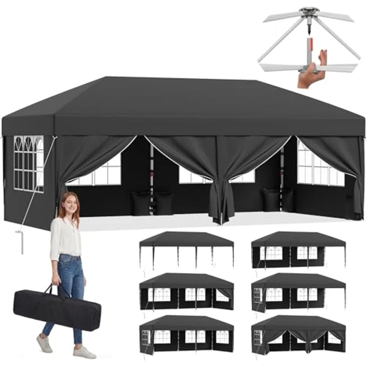 JUMMICO Pop up Pavillon 3x6 wasserdicht stabil Winterfest, One-Touch-Aufbau, Faltpavillon mit Seitenwänden, UV 50+, Shelter ideal für Garten, Innenhof, Camping und Partyzelte. Dunkelgrau – Bild 1