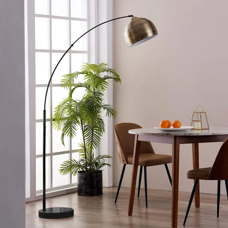 Teamson Home Bogenlampe Stehlampe Bogenleuchte aus Metall gelb 173x11x32 cm – Bild 3