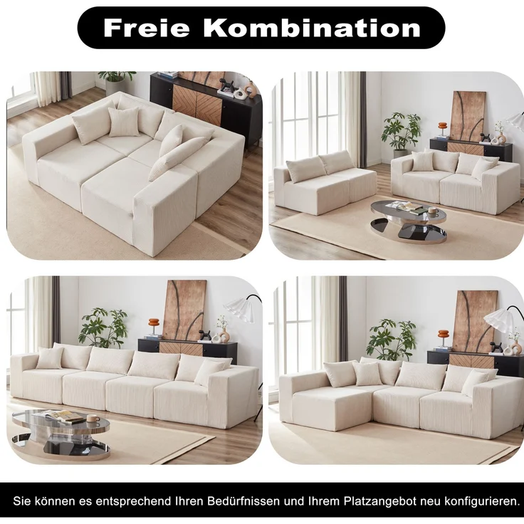 Modulares Ecksofa 264 x 167 x 71 cm in Beige – 4-teilig, mit Cordbezug – Bild 9