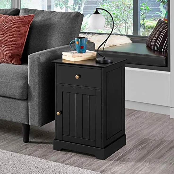 Yaheetech Nachtschrank Nachtkommode Boxspringbett Nachttisch mit 1 Schublade und verstellbarem Einlegeboden Moderner Beistelltisch für Schlafzimmer/Wohnzimmer 40 x 35 x 60 cm, Schwarz – Bild 8