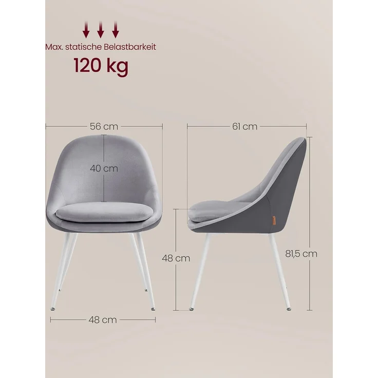 VASAGLE Esszimmerstuhl 2er Set/ 4er Set Küchenstuhl (4 St), stuhl bis 120 kg – Bild 3