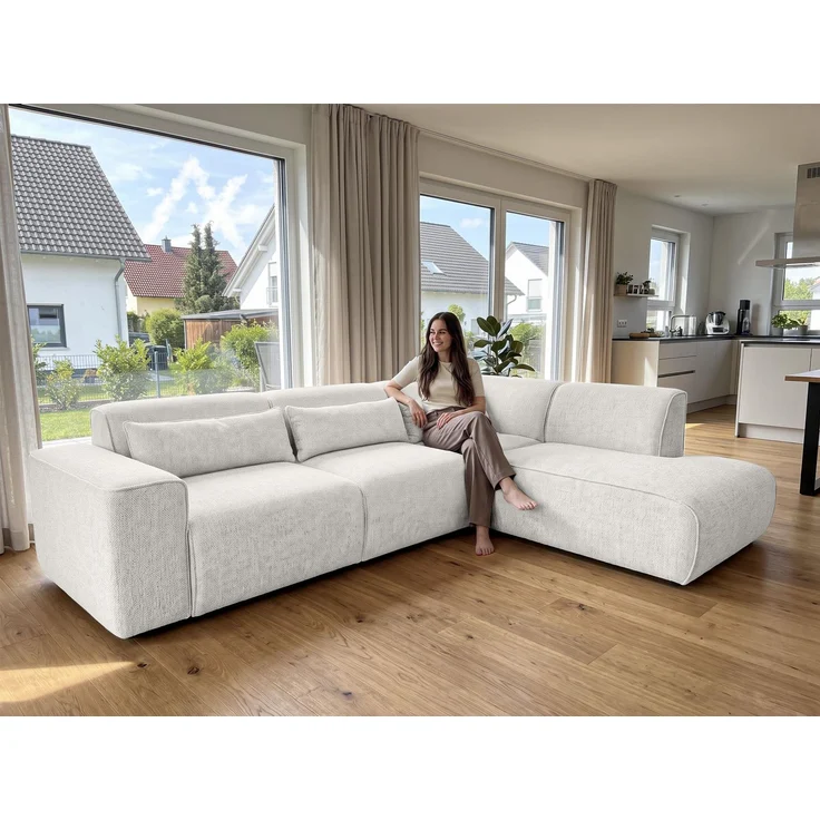 AX LIVING Wohnlandschaft mit Schlaffunktion Ruyam Perlweiß Sofa R – Bild 1