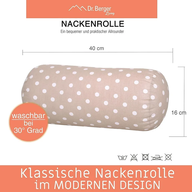 Original Dr. Berger Nackenrolle Tupfen Beige 40 x 16 cm – Bild 2