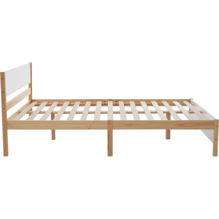Doppelbett 140x200 cm, Holzbett mit Kiefernholzrahmen und Mittelfuß, Weiß & Natur – Bild 3