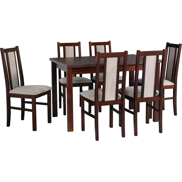 Essgruppe Bos 14 Tischgruppe Nussbaum feiner Strukturstoff beige 7-teilig