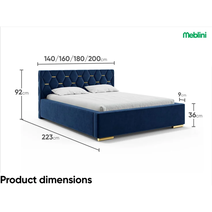 MEBLINI Polsterbett 120x200 ohne Lattenrost ohne Matratze – VERSAL – Blau Samt – Doppelbett ohne Bettkasten - Stauraumbett - Kopfteil Bett ohne Stauraum – Bild 7