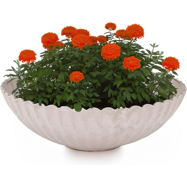matches21 HOME & HOBBY Blumentopf Runde Pflanz-Schale gewellt für draussen sand beige marmoriert 22 cm (1 St), Wetterfeste Blumen-Schale als moderne Outdoor Gartendeko Grabschmuck – Bild 5