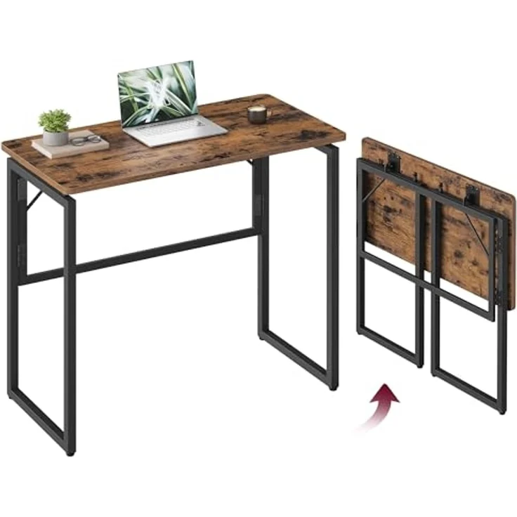 VASAGLE Klapptisch, Kleiner Schreibtisch klappbar, Computertisch, Tischplatte aus einem Stück, abgerundete Ecken, Tisch für Homeoffice, Schlafzimmer, 80x40 cm, vintagebraun LWD151KD01 – Bild 1