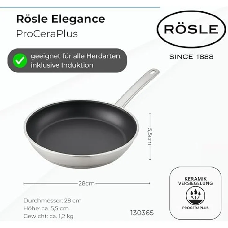 RÖSLE Elegance Set Bratpfanne 28 cm und Servierpfanne 28 cm mit 1 Deckel ProCera – Bild 4