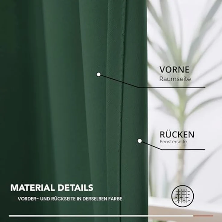 Deconovo Blickdichte Gardinen mit Kräuselband Vorhänge gegen Hitze Waldgrün | 2er Set, H 260 x B 140 cm, Thermovorhänge, Wohnzimmer und Schlafzimmer Gardinen, für Thermal Curtains, Sichtschutz – Bild 9