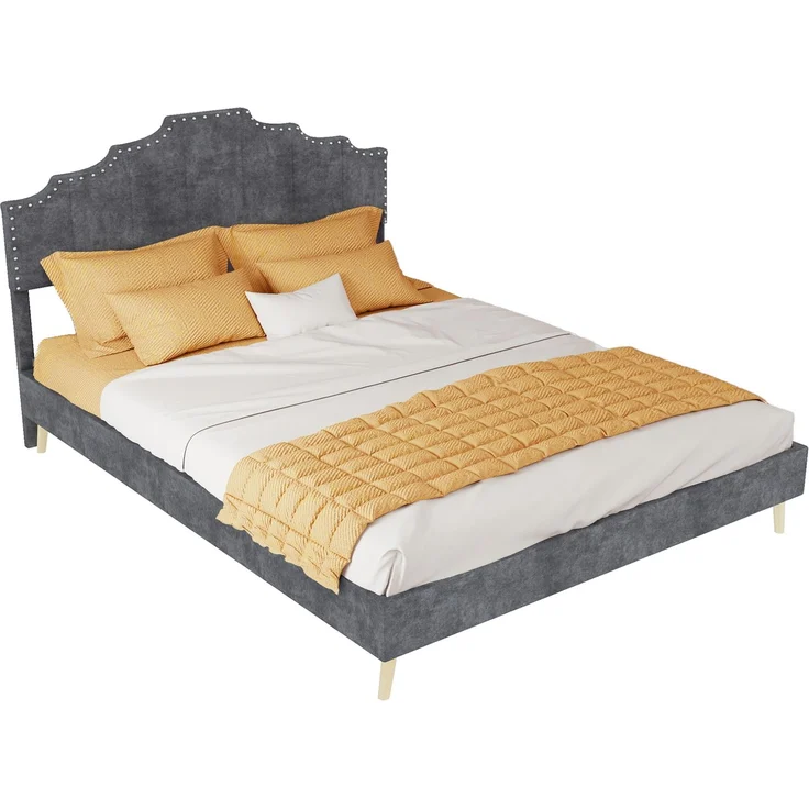 EINHOM Polsterbett 140 x 200 cm, Modernes Minimalistisches Bett, Weiches Kopfteil, Niedriges Bettgestell ohne Gasdruckfeder, Multifunktionale Schlafzimmermöbel, Grau, (Ohne Matratze) – Bild 5