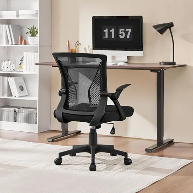 Yaheetech Bürostuhl Ergonomisch, Schreibtischstuhl mit Netzbespannung, Arbeitsstuhl mit Armlehnen, Chefsessel aus Mesh, höhenverstellbarer Computerstuhl 136 kg, atmungsaktiv, Wippfunktion Schwarz – Bild 2