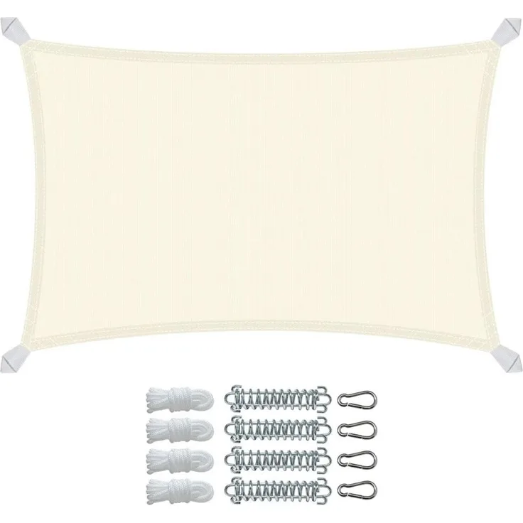 VOUNOT® Sonnensegel Rechteckig mit Befestigung Set, Wasserdicht Sonnenschutz Wetterbeständig, für Balkon Garten Terrasse, 3x2 m, Beige