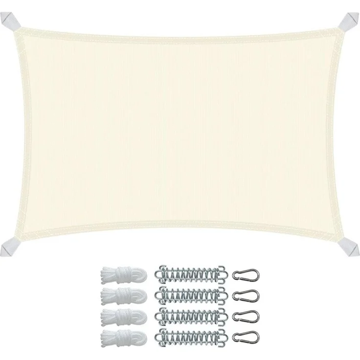 VOUNOT® Sonnensegel Rechteckig mit Befestigung Set, Wasserdicht Sonnenschutz Wetterbeständig, für Balkon Garten Terrasse, 3x2 m, Beige