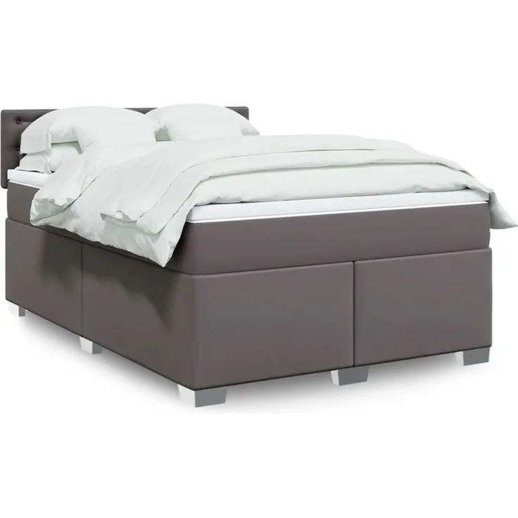 vidaXL Boxspringbett mit Matratze Grau 160x200 cm Kunstleder 3288430