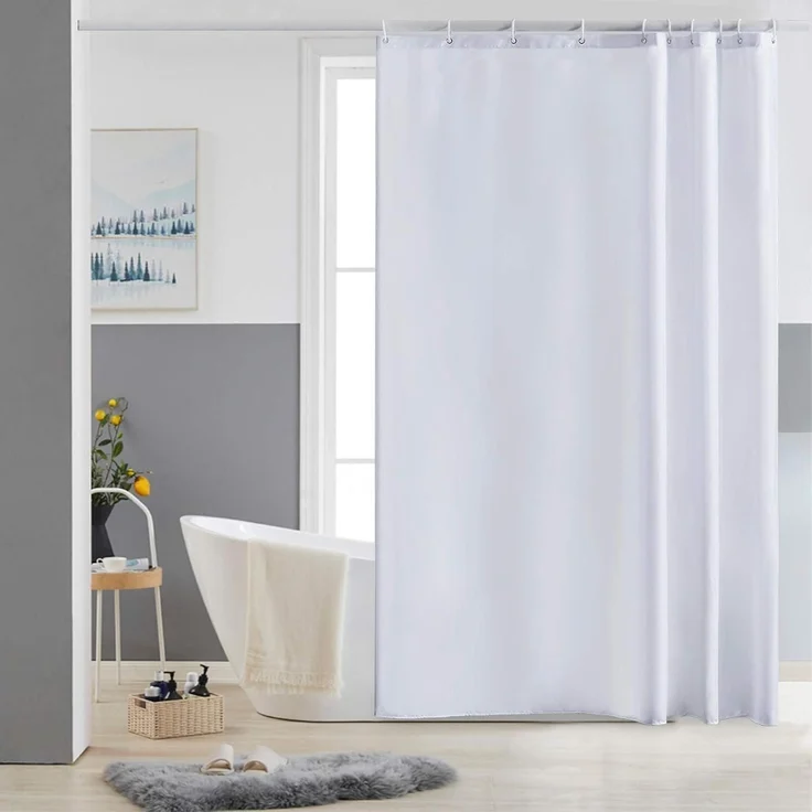 Schmaler Duschvorhang Weiß 150x180 Polyester Stoff, wasserabweisend, waschbar – Bild 1