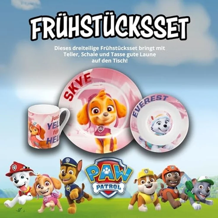 United Labels® Frühstücks-Geschirrset Paw Patrol - Just yelp for help - Skye, Everest, Liberty -Set, 3-tlg, 1 Personen, Porzellan – Bild 2